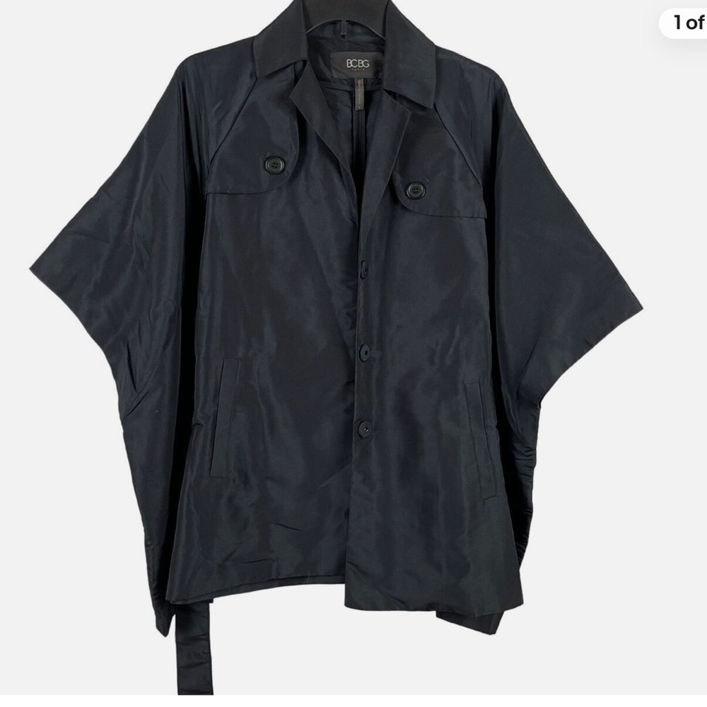 BCBG Paris Women’s Waist Belted Snap Cape Jacket Size 4 dark navyy blue black - Picture 3 of 11